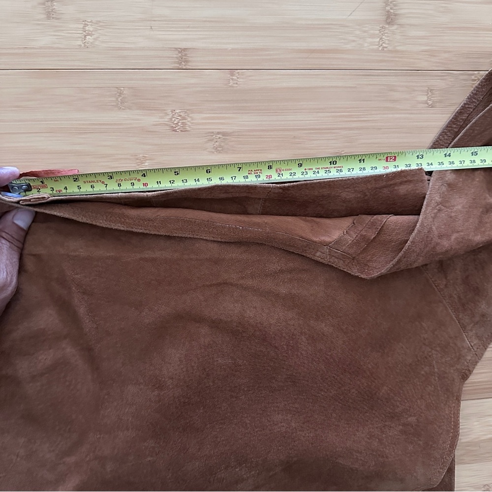 Vintage CEDARS Women's Small Brown Suede Leather Mini Straight Wrap Skirt - Picture 10 of 10